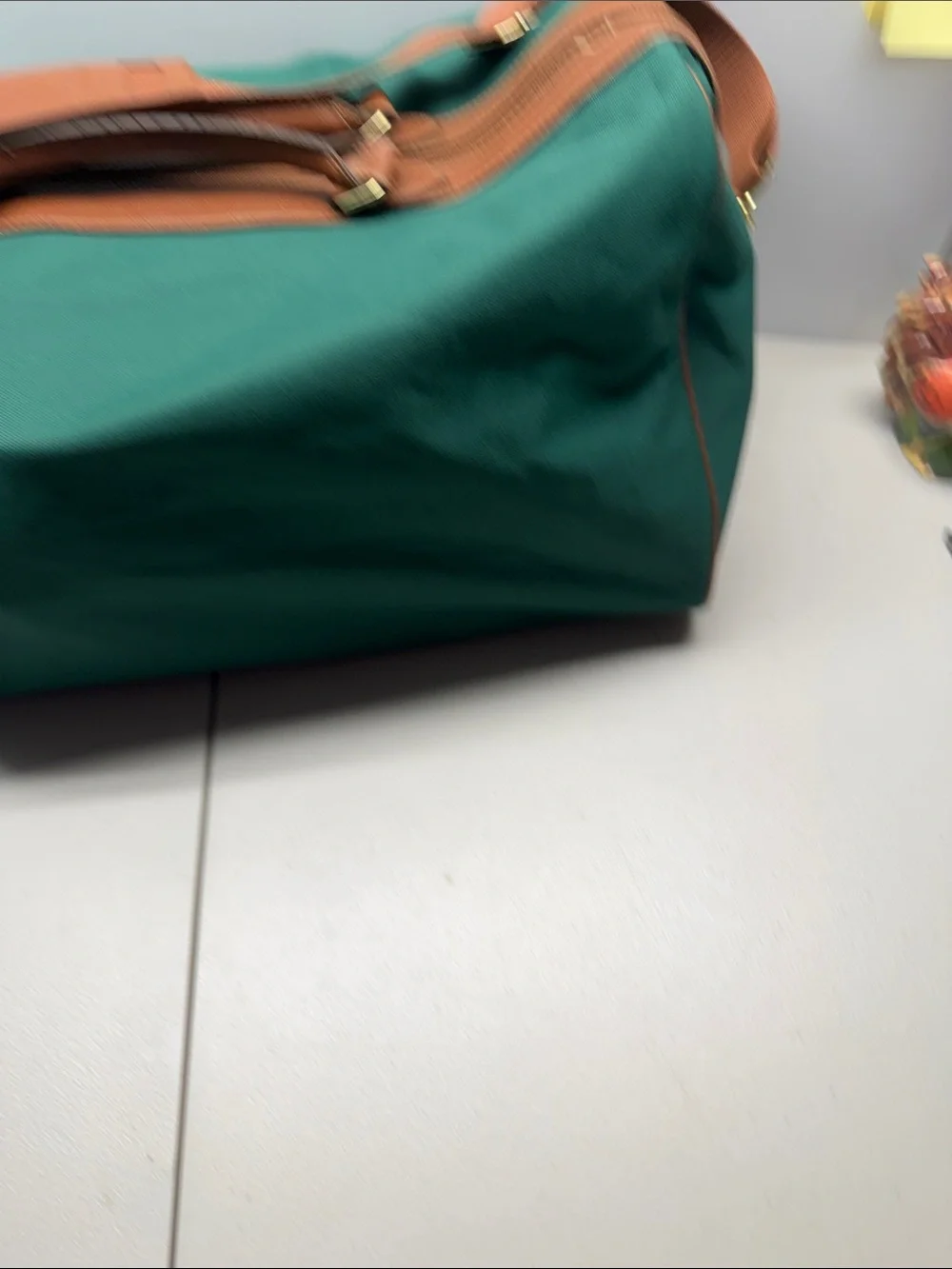 Ralph Lauren Green Canvas Messenger Bag with Brown Leather Trim.